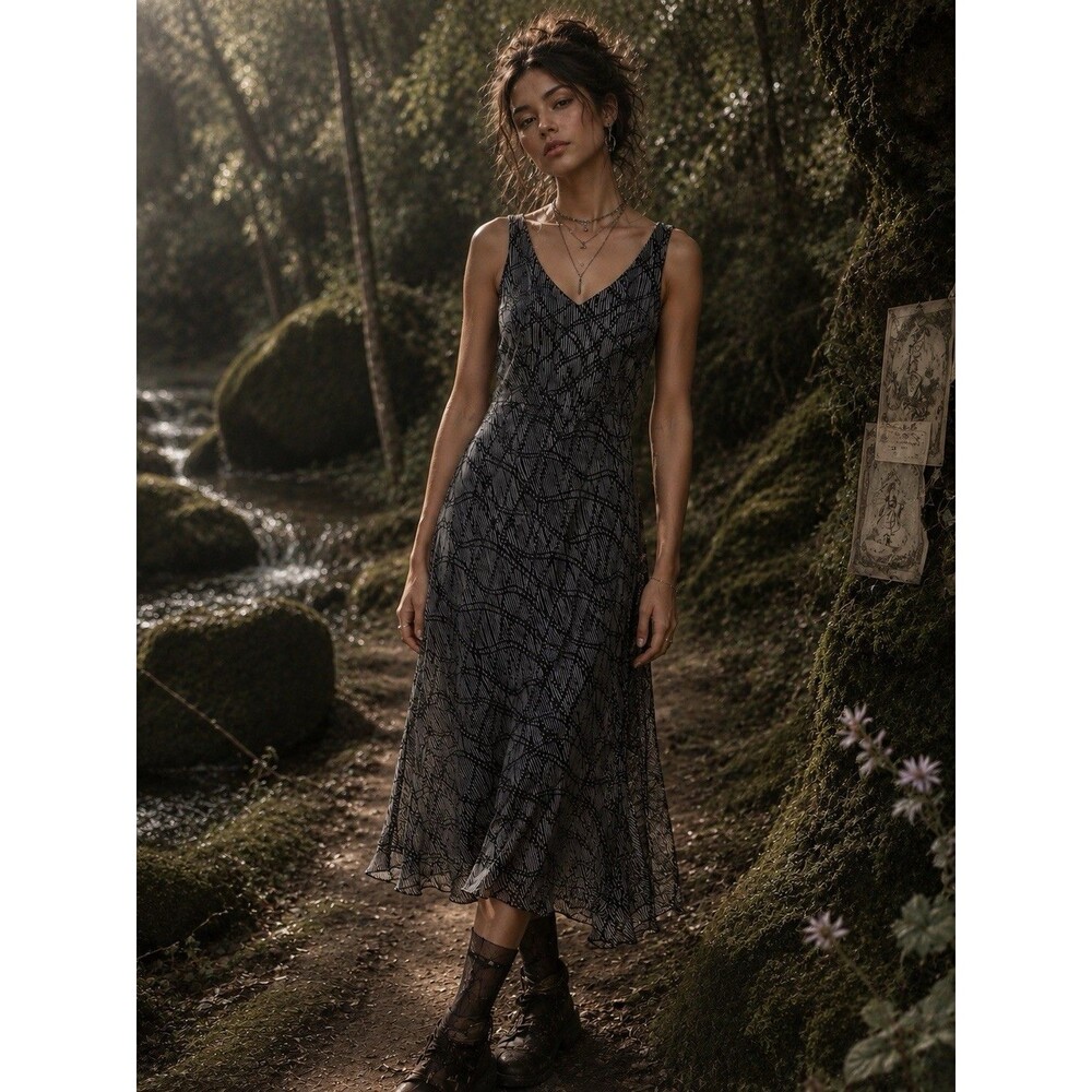 Jones New York Silk Midi Dress Y2K Bias Cut Edgy Fairy Grunge Whimsigoth 8P